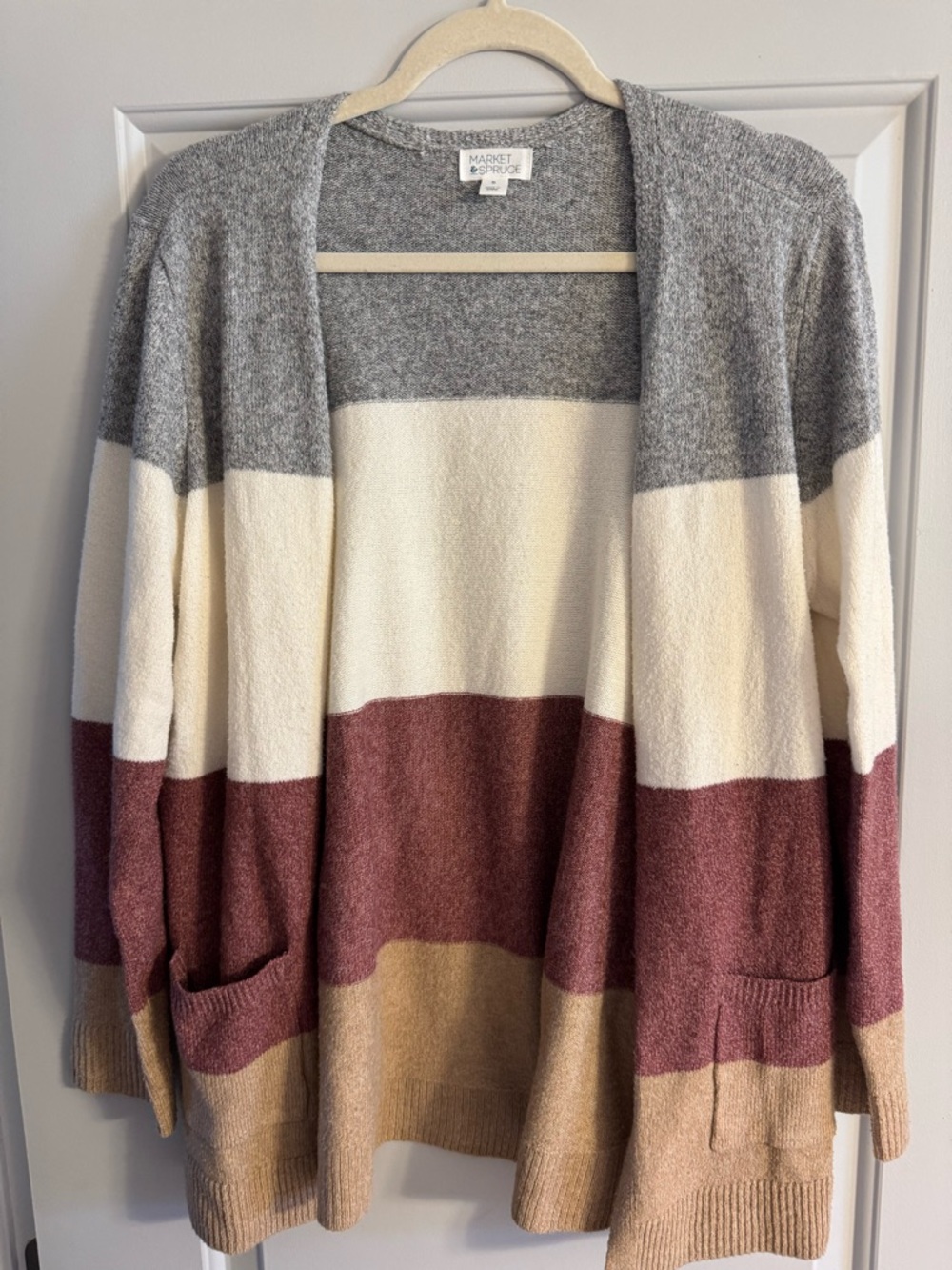 Market & Spruce Open Colorblock Cardigan - Gray, Cream, Mauve & Tan